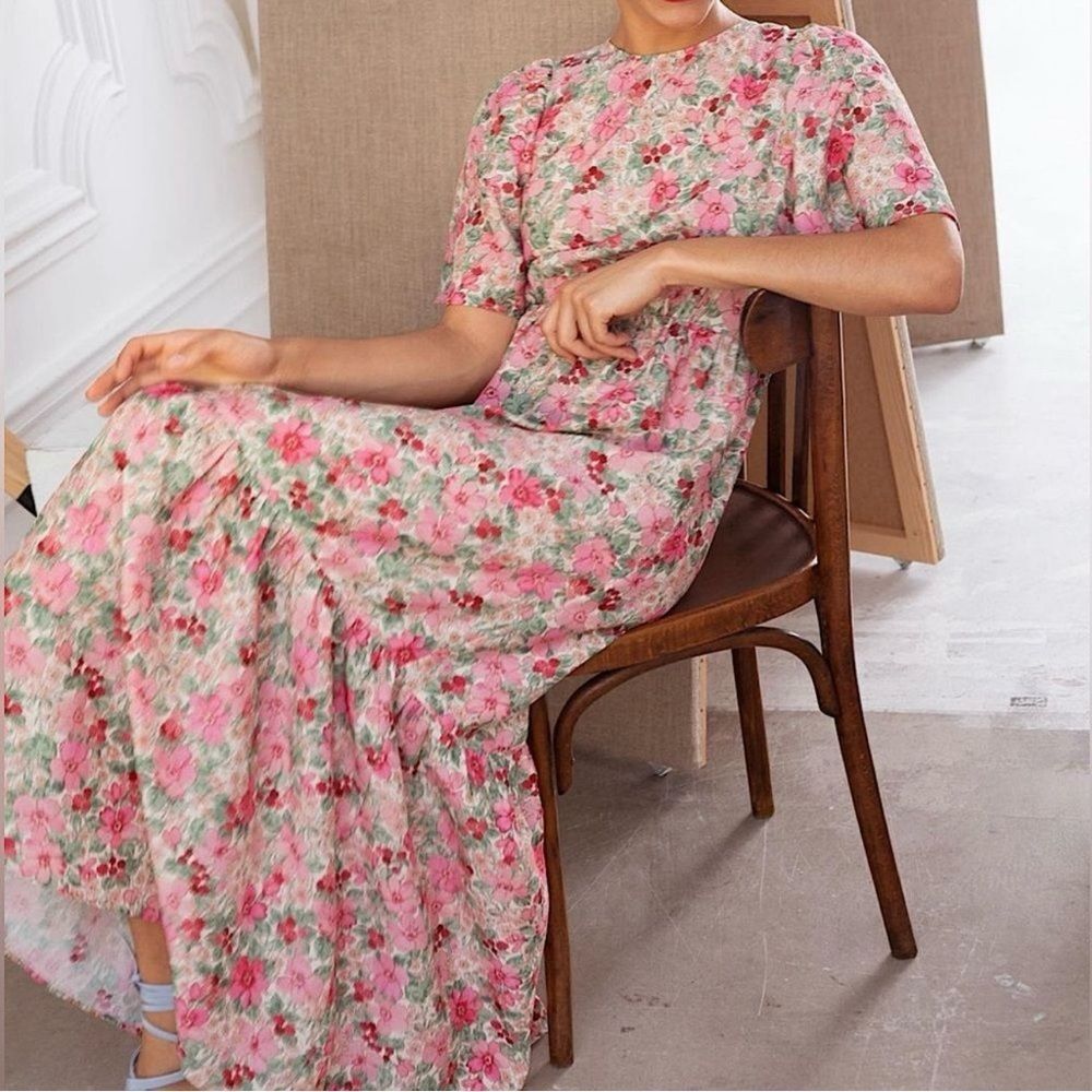 & OTHER STORIES Printed Puff Sleeve Maxi Dress Size 2